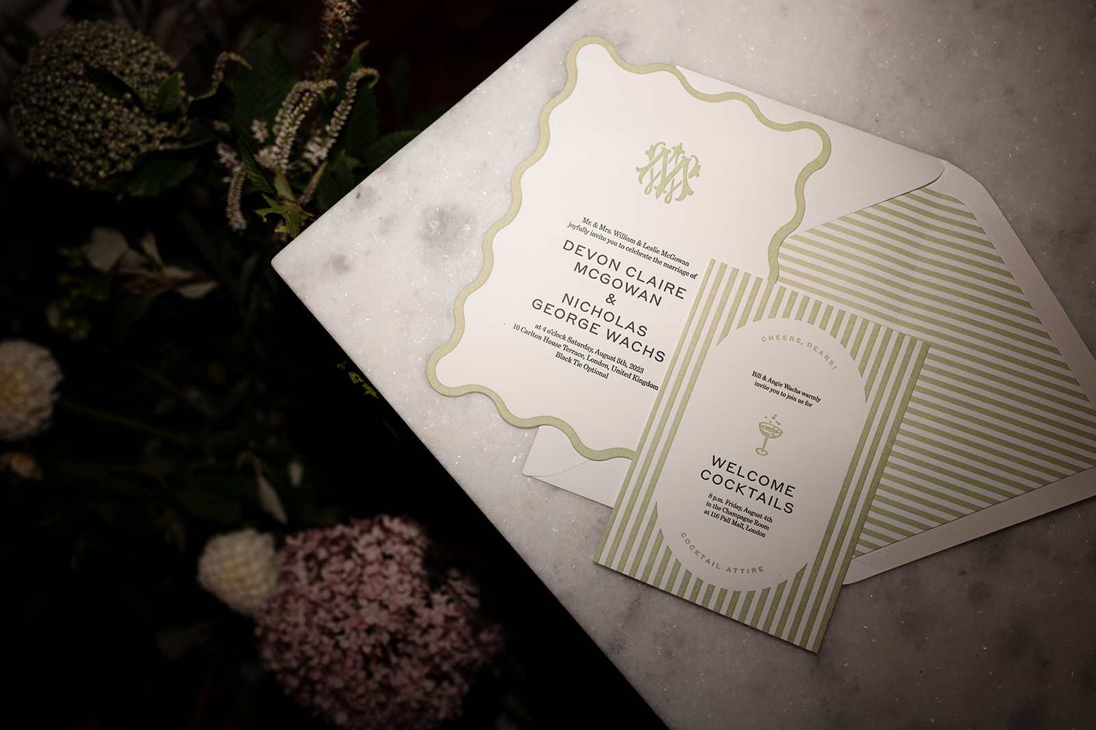 Flash photography of letterpress wedding invitation